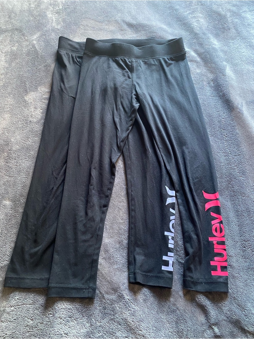 2-Pack Hurley Black Crop Leggings with Logo Accent Size M 10-12Y